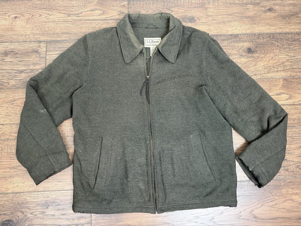 LL Bean Wool Jacket Men’s M Green Full Zip Field Coat Vintage 90s Workwear